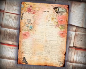 12 papers | Caligraphy Themed Junk Journal Kit, Printable Scrapbooking Pages with Intricate Details and Fairy Tale Watercolor Illustrations