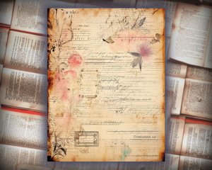 12 papers | Caligraphy Themed Junk Journal Kit, Printable Scrapbooking Pages with Intricate Details and Fairy Tale Watercolor Illustrations