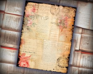 12 papers | Caligraphy Themed Junk Journal Kit, Printable Scrapbooking Pages with Intricate Details and Fairy Tale Watercolor Illustrations