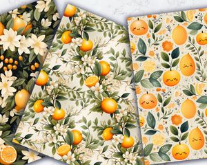 Colorful Cartoon Orange and Lemon Seamless Digital Pattern Paper - Instant Download, Commercial Use, Printable Background, Scrapbooking