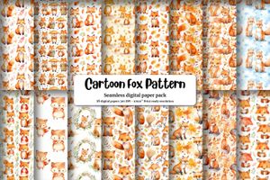 Watercolor Cartoon Cute Foxes Digital Pattern Paper with Seamless Texture - Instant Download - Scrapbooking, Crafts, DIY Projects