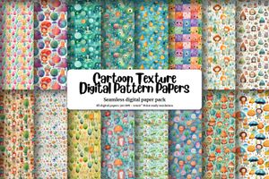 Set of Seamless Digital Pattern Papers with High Quality Cartoon Texture Backgrounds for Crafts and Designs - Instant Download