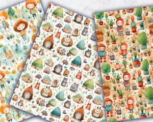 Set of Seamless Digital Pattern Papers with High Quality Cartoon Texture Backgrounds for Crafts and Designs - Instant Download