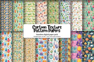 Set of 17 Digital Pattern Papers with Seamless Cartoon Texture for Crafts and Scrapbooking Projects - Instant Download