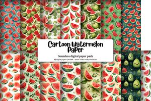 Colorful Cartoon Watermelon Digital Paper with Seamless Texture for Scrapbooking, Crafts, and DIY Projects - Instant Download