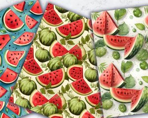 Colorful Cartoon Watermelon Digital Paper with Seamless Texture for Scrapbooking, Crafts, and DIY Projects - Instant Download