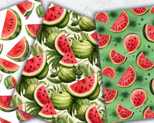 Colorful Cartoon Watermelon Digital Paper with Seamless Texture for Scrapbooking, Crafts, and DIY Projects - Instant Download