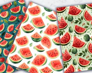 Colorful Cartoon Watermelon Digital Paper with Seamless Texture for Scrapbooking, Crafts, and DIY Projects - Instant Download