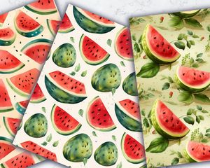 Colorful Cartoon Watermelon Digital Paper with Seamless Texture for Scrapbooking, Crafts, and DIY Projects - Instant Download