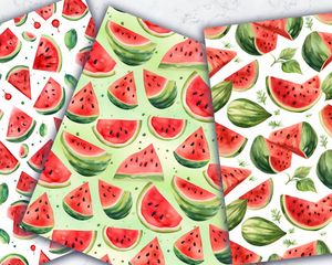 Colorful Cartoon Watermelon Digital Paper Set - Seamless Texture Patterns for Scrapbooking, Card Making, Crafts - Instant Download