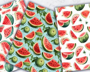 Colorful Cartoon Watermelon Digital Paper Set - Seamless Texture Patterns for Scrapbooking, Card Making, Crafts - Instant Download