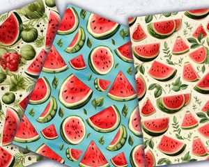 Colorful Cartoon Watermelon Digital Paper Set - Seamless Texture Patterns for Scrapbooking, Card Making, Crafts - Instant Download