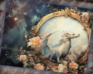 16 pages of Celestial Dragons and Fantasy World background, shabby chic ephemera, scrapbooking background for invitations, digital planners