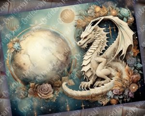 16 pages of Celestial Dragons and Fantasy World background, shabby chic ephemera, scrapbooking background for invitations, digital planners