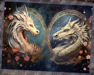 16 pages of Celestial Dragons and Fantasy World background, shabby chic ephemera, scrapbooking background for invitations, digital planners