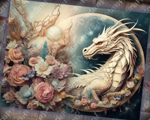 16 pages of Celestial Dragons and Fantasy World background, shabby chic ephemera, scrapbooking background for invitations, digital planners