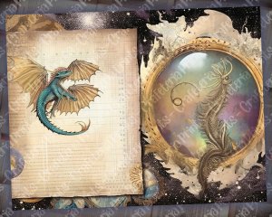 Celestial Dragons Junk Journal Kit Fantasy World Collage Printables, Digital Dragon Kit, Magic Dragon Junk Journal Paper for Invitations