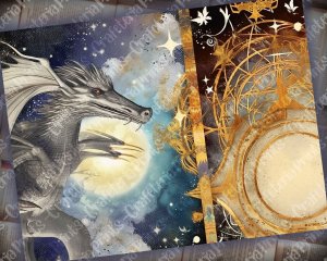 Celestial Dragons Junk Journal Kit Fantasy World Collage Printables, Digital Dragon Kit, Magic Dragon Junk Journal Paper for Invitations