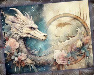 16 pages of Celestial Dragons and Fantasy World background, shabby chic ephemera, scrapbooking backgrounds, perfect for invitations