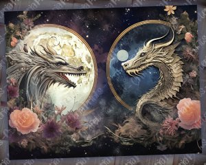 16 pages of Celestial Dragons and Fantasy World background, shabby chic ephemera, scrapbooking backgrounds, perfect for invitations