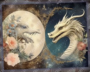 16 pages of Celestial Dragons and Fantasy World background, shabby chic ephemera, scrapbooking backgrounds, perfect for invitations