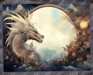 16 pages of Celestial Dragons and Fantasy World background, shabby chic ephemera, scrapbooking backgrounds, perfect for invitations