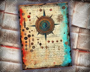 Celestial Junk Journal Page with Vintage Parchment Paper, Stars, Moon, Horoscope | Vivid Colors | Invitations, Digital Planners, Journaling