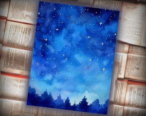 12 papers | Celestial Night Sky Watercolor Scrapbooking Papers, Perfect for Junk Journals, Invitations, and Designs. Printable