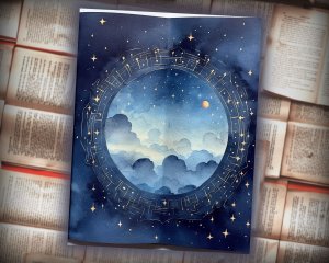 12 papers | Celestial Night Sky Watercolor Scrapbooking Papers, Perfect for Junk Journals, Invitations, and Designs. Printable