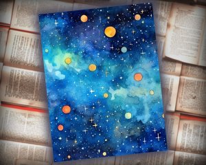 12 papers | Celestial Night Sky Watercolor Scrapbooking Papers, Perfect for Junk Journals, Invitations, and Designs. Printable