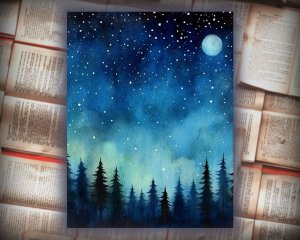 12 papers | Celestial Night Sky Watercolor Scrapbooking Papers, Perfect for Junk Journals, Invitations, and Designs. Printable