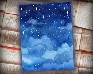 12 papers | Celestial Night Sky Watercolor Scrapbooking Papers, Perfect for Junk Journals, Invitations, and Designs. Printable