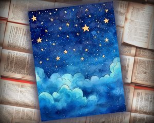 12 papers | Celestial Night Sky Watercolor Scrapbooking Papers, Perfect for Junk Journals, Invitations, and Designs. Printable