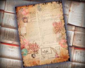 12 Papers | Celestial Themed Scrapbooking Kit with Intricate Details and Big Elements | Printable Pages, Shabby Chic Ephemera