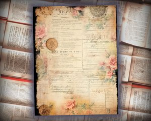 12 Papers | Celestial Themed Scrapbooking Kit with Intricate Details and Big Elements | Printable Pages, Shabby Chic Ephemera