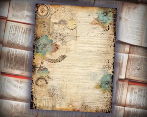 12 Papers | Celestial Themed Scrapbooking Kit with Intricate Details and Big Elements | Printable Pages, Shabby Chic Ephemera