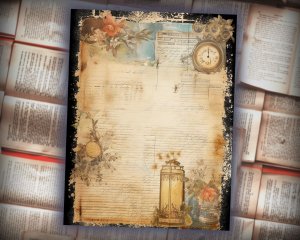 12 Papers | Celestial Themed Scrapbooking Kit with Intricate Details and Big Elements | Printable Pages, Shabby Chic Ephemera