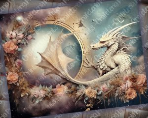 18 papers | Celestial Dragons and Fantasy World Scrapbooking Kit | Printable Pages, Shabby Chic Ephemera, Junk Journal Supplies