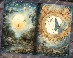 19 pages of Moonlight Background, Moon and Sun Celestial Vibes, Shabby Chic Ephemera for Scrapbooking, Invitations, Digital Planners