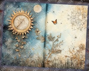 19 pages of Moonlight Background, Moon and Sun Celestial Vibes, Shabby Chic Ephemera for Scrapbooking, Invitations, Digital Planners