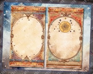 Vintage Double Junk Journal Pages with Fantasy Celestial Border - Printable Scrapbook Pages, Perfect for Invitations, Digital Planners