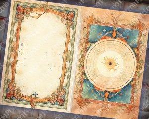 Vintage Double Junk Journal Pages with Fantasy Celestial Border - Printable Scrapbook Pages, Perfect for Invitations, Digital Planners