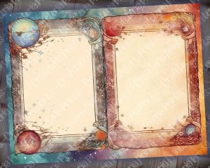 Vintage Double Junk Journal Pages with Fantasy Celestial Border - Printable Scrapbook Pages, Perfect for Invitations, Digital Planners