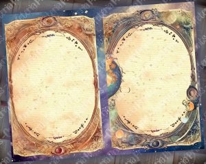 Vintage Double Junk Journal Pages with Fantasy Celestial Border - Printable Scrapbook Pages, Perfect for Invitations, Digital Planners