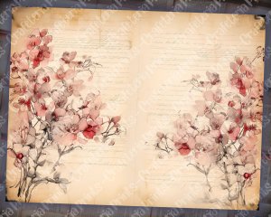 Watercolor Cherry Blossoms Lined Paper | Vintage Floral Theme | High Quality Clipart for Scrapbooking, Invitations, Digital Planners