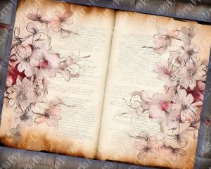 Watercolor Cherry Blossoms Lined Paper | Vintage Floral Theme | High Quality Clipart for Scrapbooking, Invitations, Digital Planners