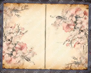 Watercolor Cherry Blossoms Lined Paper | Vintage Floral Theme | High Quality Clipart for Scrapbooking, Invitations, Digital Planners