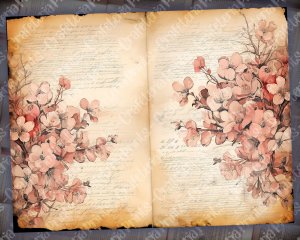 Watercolor Cherry Blossoms Lined Paper | Vintage Floral Theme | High Quality Clipart for Scrapbooking, Invitations, Digital Planners