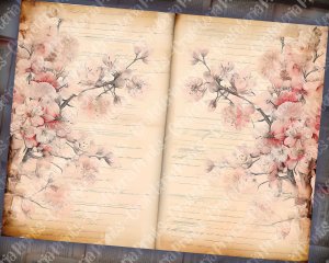 Watercolor Cherry Blossoms Lined Paper | Vintage Floral Theme | High Quality Clipart for Scrapbooking, Invitations, Digital Planners