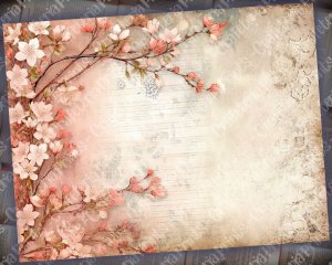 Fairy Tale Watercolor Pastel Cherry Blossom Junk Journal Background | Printable Digital Collage for Invitations, Planners, Journaling